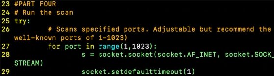 Screenshot of the Python port scanner running the scan