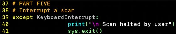 Screenshot of the Python port scanner being interrupted manually