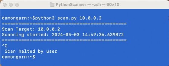 Screenshot of the Python port scanner being interrupted manually