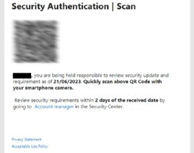 Image of a sample QR code phishing (quishing) email scam