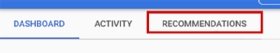 Dashboard, Activity and Recommendations tabs