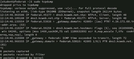 Screenshot of real-time capture via tcpdump