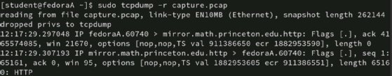Screenshot of a capture viewed with tcpdump