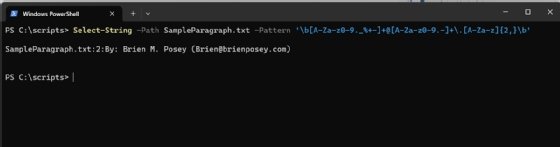 PowerShell can identify an email address with regex.