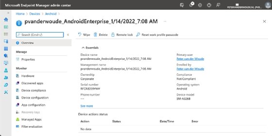 The screen for a specific Android device in Microsoft Endpoint Manager.