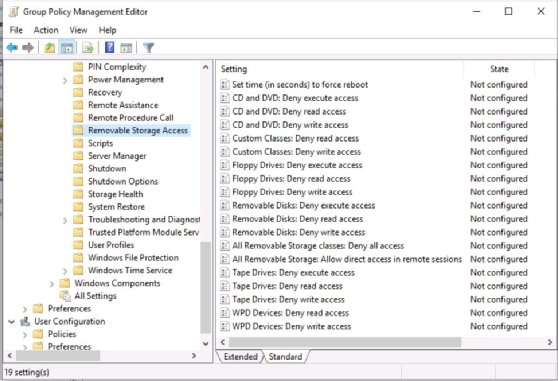 Screenshot of Group Policy removable media options