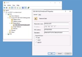 Screenshot of IP address reservation in DHCP.