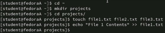 Screenshot with code to create three text files.