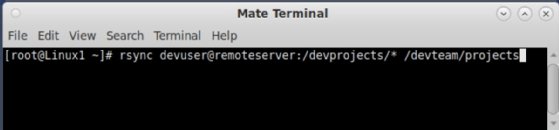 Screenshot of syntax to pull files on a remote device to the local system with rsync.