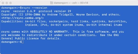 Screenshot of rsync installed on macOS.