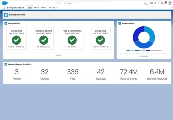 Screenshot of Salesforce Backup and Recovery interface