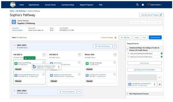 Screenshot of Intelligent Degree Planning in Salesforce Education Cloud