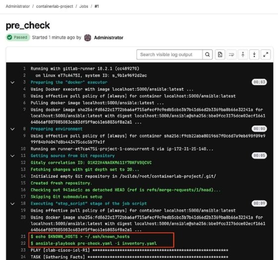 A screenshot from GitLab showing a pre_check job.