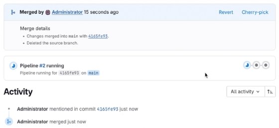 A screenshot from GitLab showing a completed merge request.