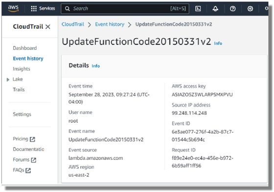 CloudTrail event details