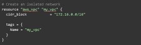 Screenshot showing the Terraform creation of a VPC