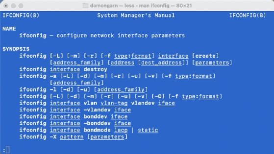 Screenshot of man page for ifconfig on a Mac