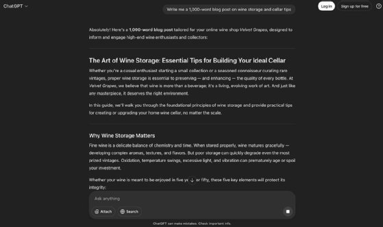 A screenshot from ChatGPT that shows how the tool can write blog articles.