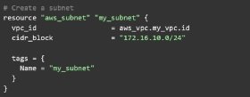 Screenshot of the creation of a subnet using Terraform