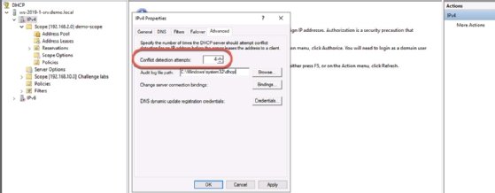 A screenshot showing how Windows Server DHCP conflict detection avoids duplicate IP addresses