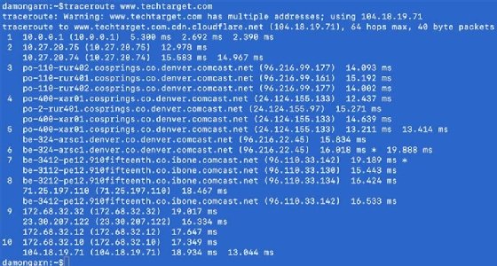 Screenshot showing traceroute results on a macOS system