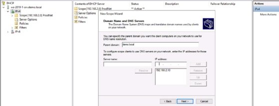 Image showing various DHCP scope-specific settings.