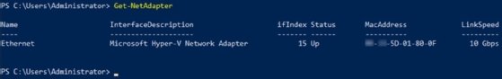 Screenshot showing output from the Get-NetAdapter cmdlet
