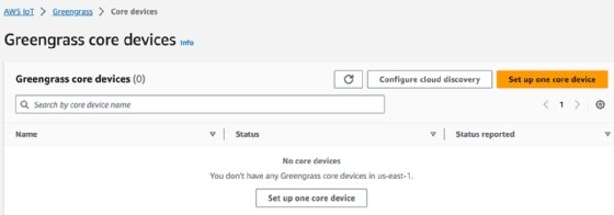 Screenshot of AWS IoT Greengrass core devices