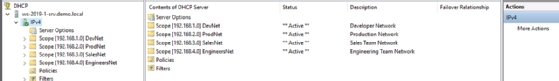 Image showing four fully configured DHCP scopes.