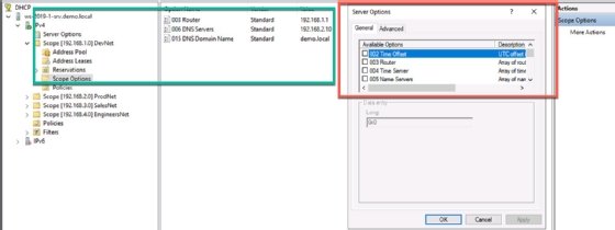 Image showing DHCP server options.