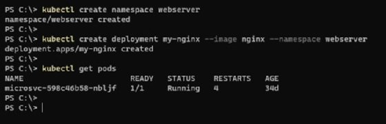 Create a namespace with an Nginx server deployed as a set of Kubernetes pods.