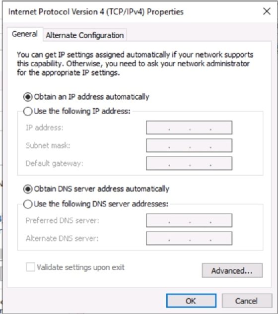 Screenshot of Windows DHCP client configuration