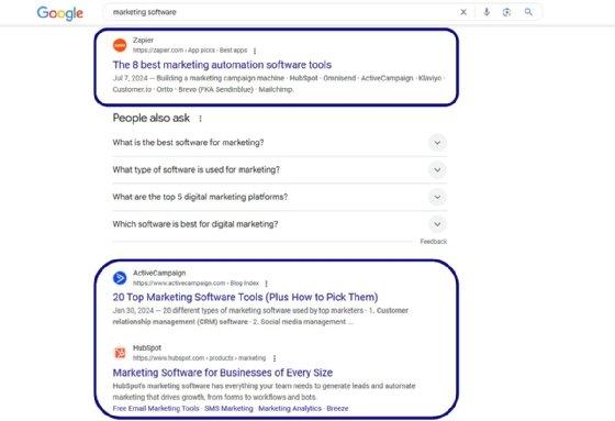 A screenshot of organic search results on Google.