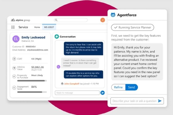 Screenshot of Salesforce Service Cloud AI agent elevating a customer service issue to a human