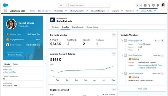 A Salesforce for Financial Services CDP dashboard view