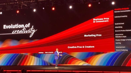 Adobe CEO Shantanu Narayen on stage at the Adobe Summit user conference.