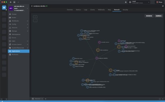 Screenshot showing network topology via Shipa integration within Mirantis Lens Kubernetes developer portal 