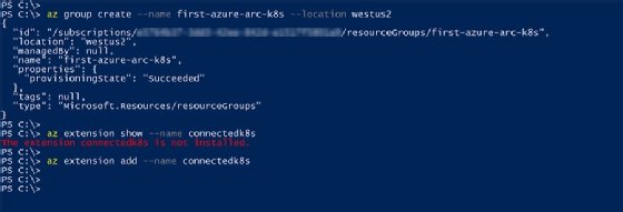 A screenshot of the connectedk8s extension installation process.