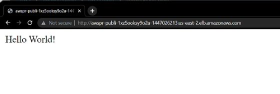 Screenshot of the web page created, displaying the URL bar and the text Hello World!