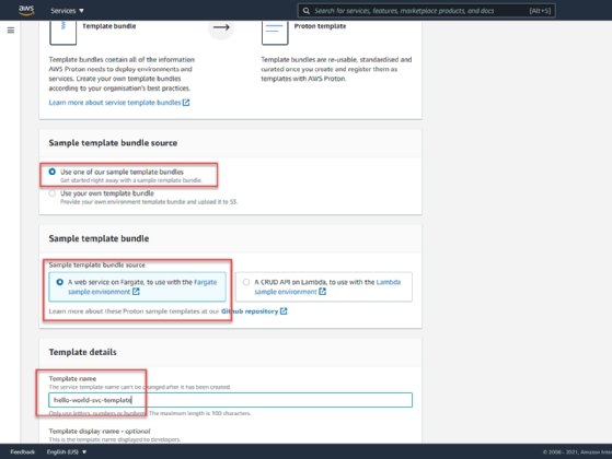 Screenshot of the Service templates options with highlights on the instructions from step 11.