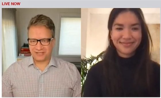 Sisu's Joel McKelvey (left) speaks with HomeToGo's Athene Cook during a webinar.