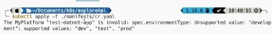 The kubectl apply -f ./cr.yaml returns an error: Unsupported value: 