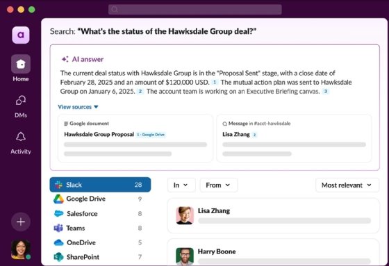 Salesforce Slack AI enterprise search screenshot