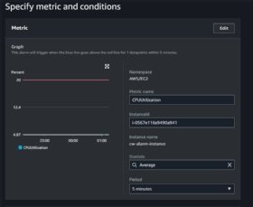 Specify the metric and conditions of your CloudWatch Alarm
