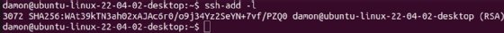 Screenshot of keys added to the ssh-agent