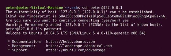 Screenshot of logging into a remote host using SSH from a Linux system.