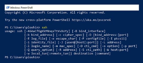 Screenshot of verifying SSH is installed using the ssh command