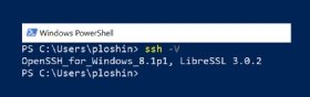 Screenshot of checking SSH version information on Windows