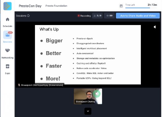 Screen capture photo of Facebook engineer Biswapesh Chattopadhyay laying out the roadmap for Presto