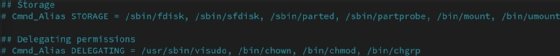 Screenshot of prewritten Cmnd_Alias examples in Fedora 38
